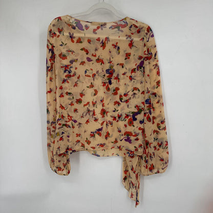 women Vanessa Bruno Floral Silk Draped Blouse Pale Apricot Woven Top M