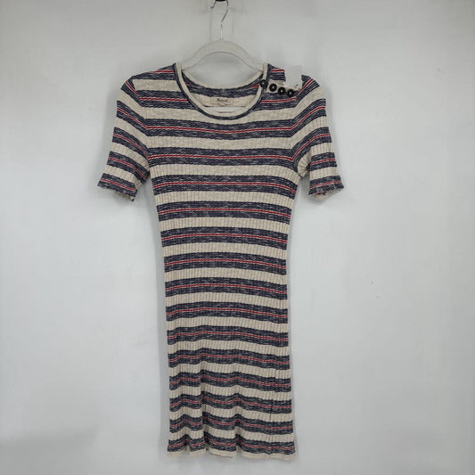 women Madewell Ribbed Striped Knit Cream Navy Red Dress S