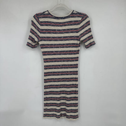 women Madewell Ribbed Striped Knit Cream Navy Red Dress S