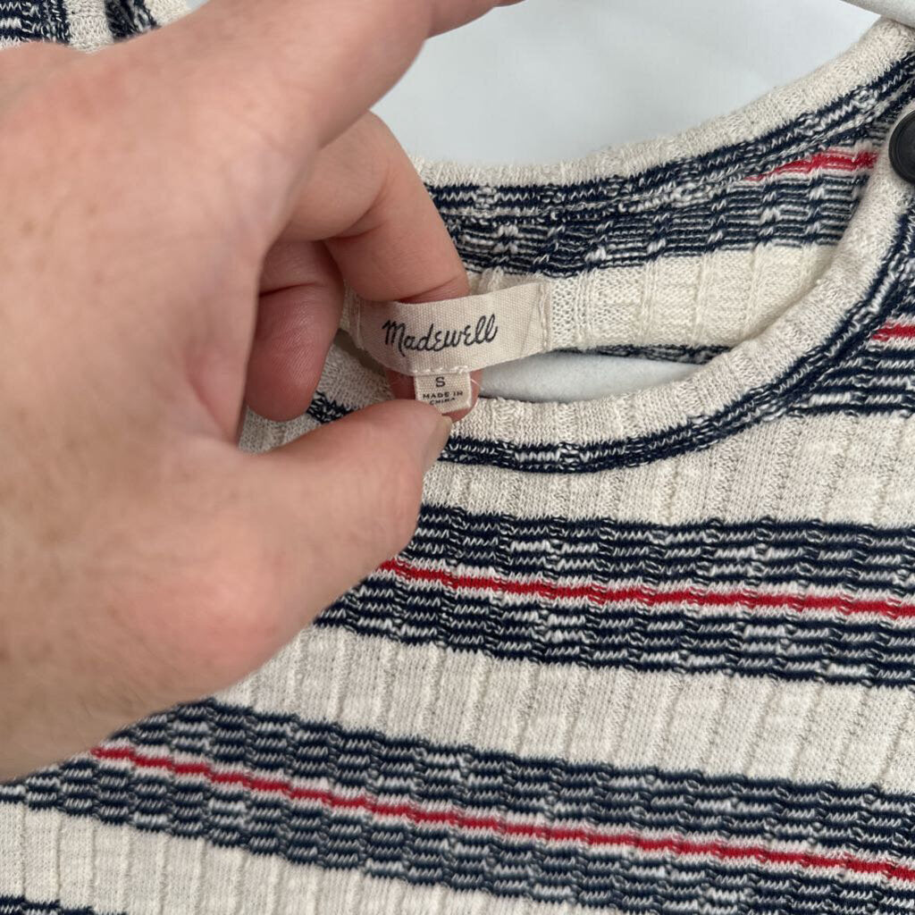 women Madewell Ribbed Striped Knit Cream Navy Red Dress S