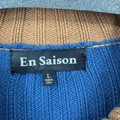 women en saison - Anthro Striped Cotton Cardigan Red Blue Brown Cream Sweater L