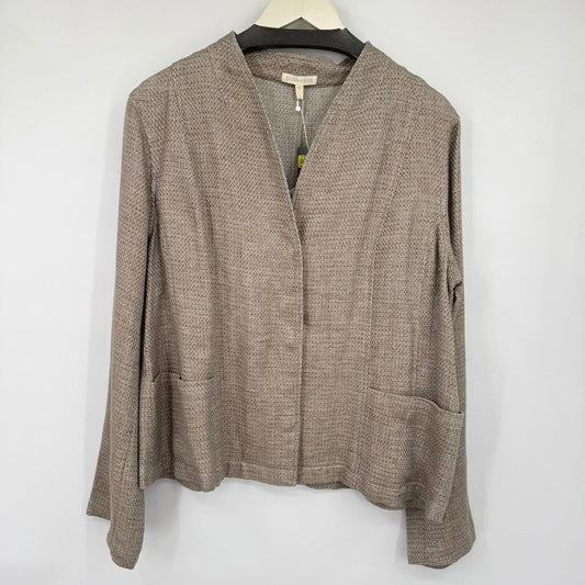 women Eileen Fisher NWT Stand Collar Org Linen/Cotton Taupe Jacket L