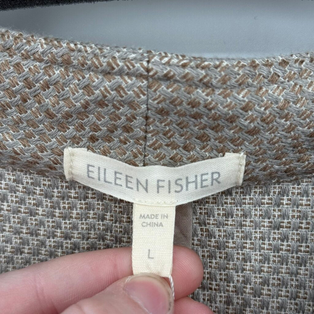 women Eileen Fisher NWT Stand Collar Org Linen/Cotton Taupe Jacket L