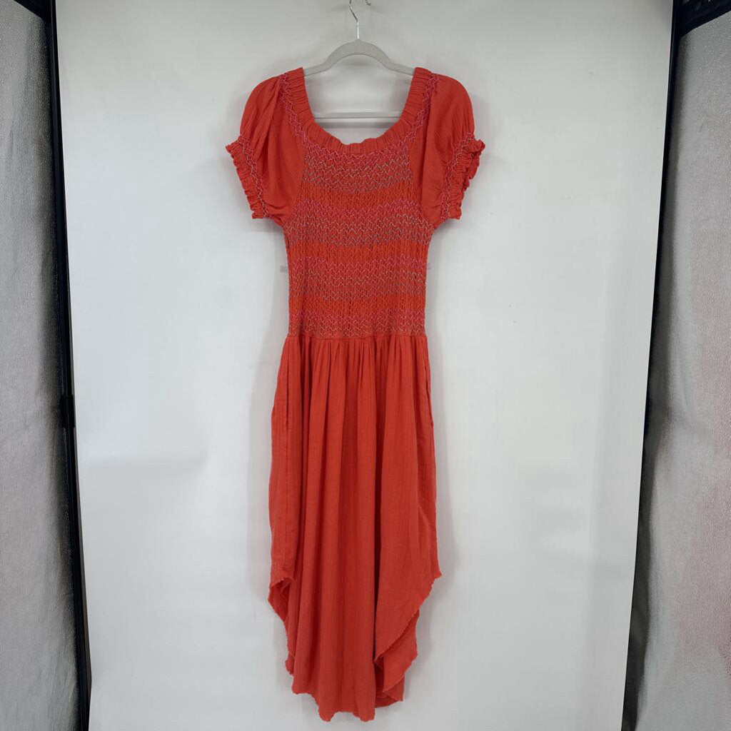 women Free People Catch Me Midi Coral Dress L