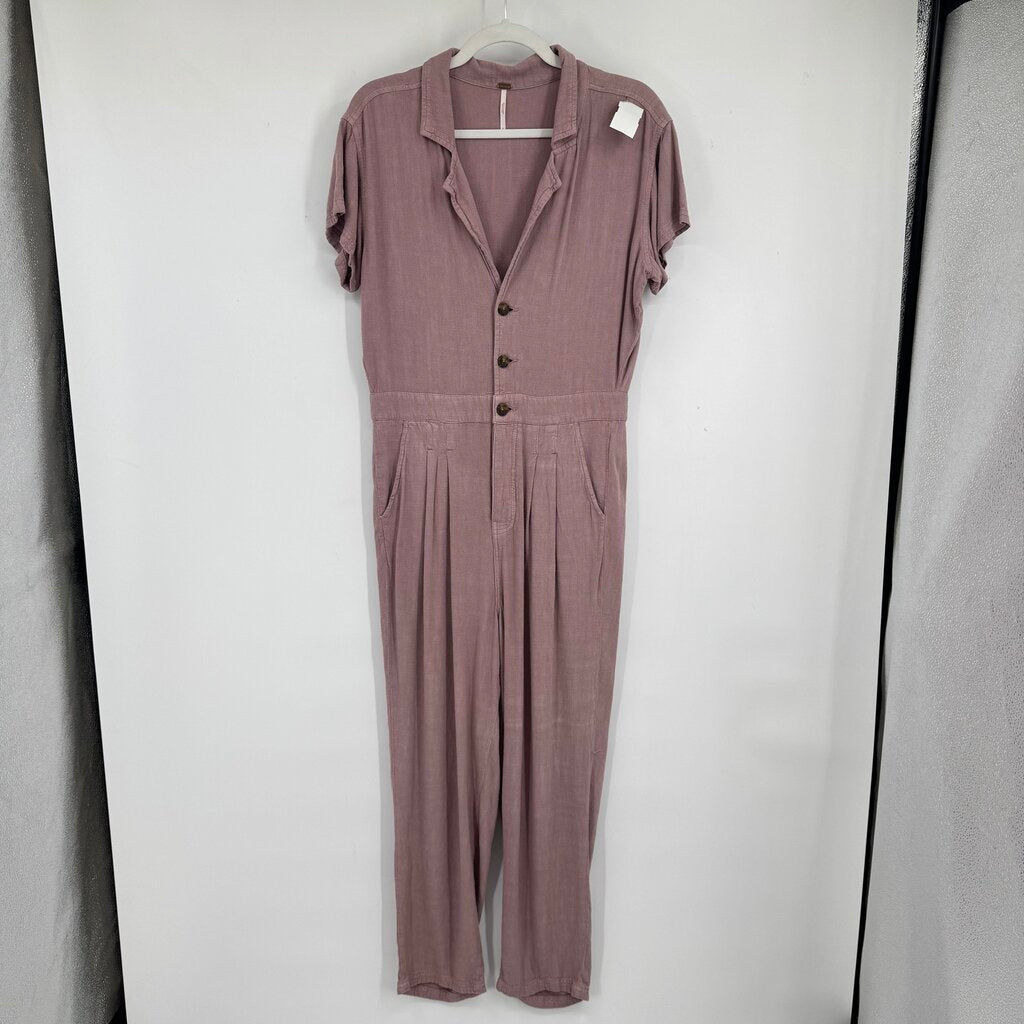 women Free People Viscose/Linen Jumpsuit Mauve Pink Jumpsuit/Romper S