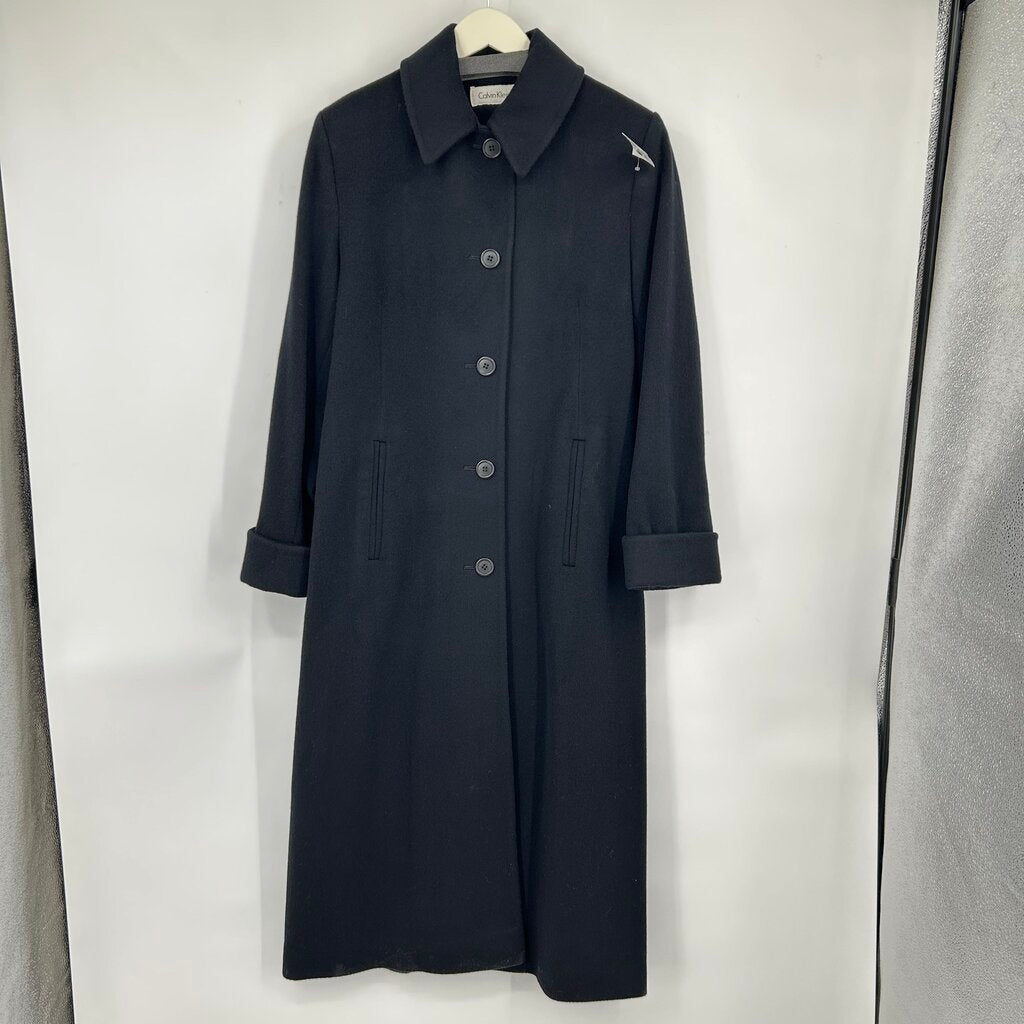 women Calvin Klein 90s Vintage Merino Wool Overcoat Black Coat 6