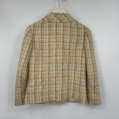 women Hanbury Ltd Plaid Tweed Jacket Cream Yellow Brown Vintage 4P