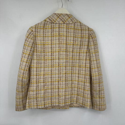 women Hanbury Ltd Plaid Tweed Jacket Cream Yellow Brown Vintage 4P