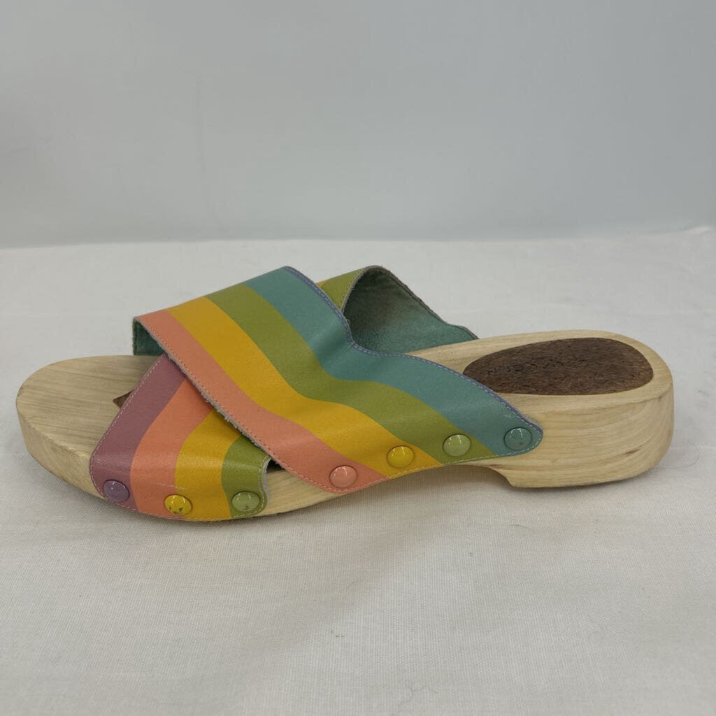 women Kelsi Dagger Brooklyn Gear Leather Clog Slide Rainbow Shoes 8.5