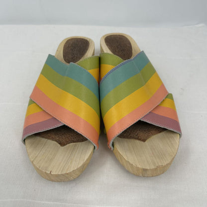 women Kelsi Dagger Brooklyn Gear Leather Clog Slide Rainbow Shoes 8.5
