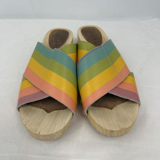 women Kelsi Dagger Brooklyn Gear Leather Clog Slide Rainbow Shoes 8.5