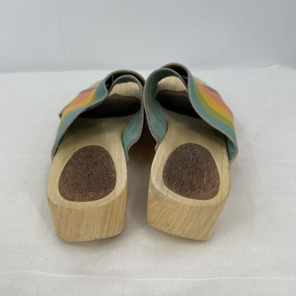 women Kelsi Dagger Brooklyn Gear Leather Clog Slide Rainbow Shoes 8.5