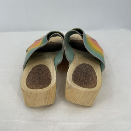 women Kelsi Dagger Brooklyn Gear Leather Clog Slide Rainbow Shoes 8.5