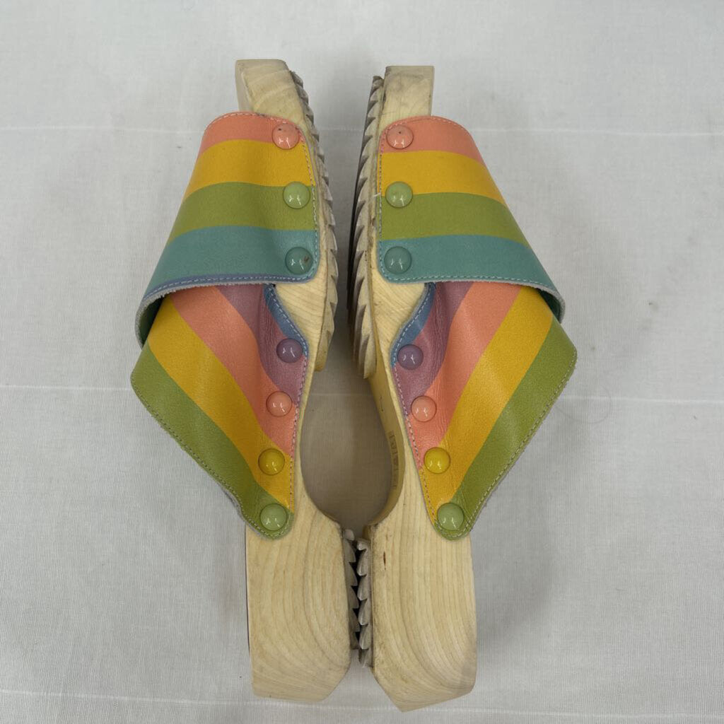 women Kelsi Dagger Brooklyn Gear Leather Clog Slide Rainbow Shoes 8.5