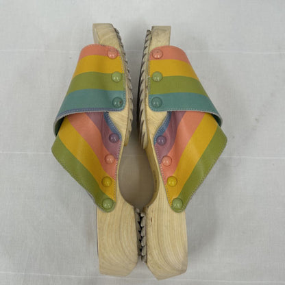 women Kelsi Dagger Brooklyn Gear Leather Clog Slide Rainbow Shoes 8.5