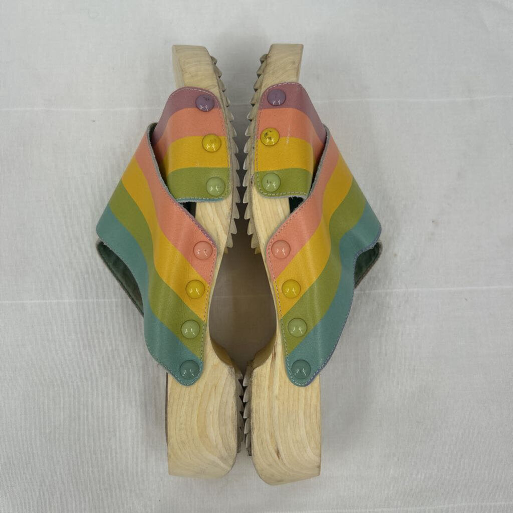 women Kelsi Dagger Brooklyn Gear Leather Clog Slide Rainbow Shoes 8.5