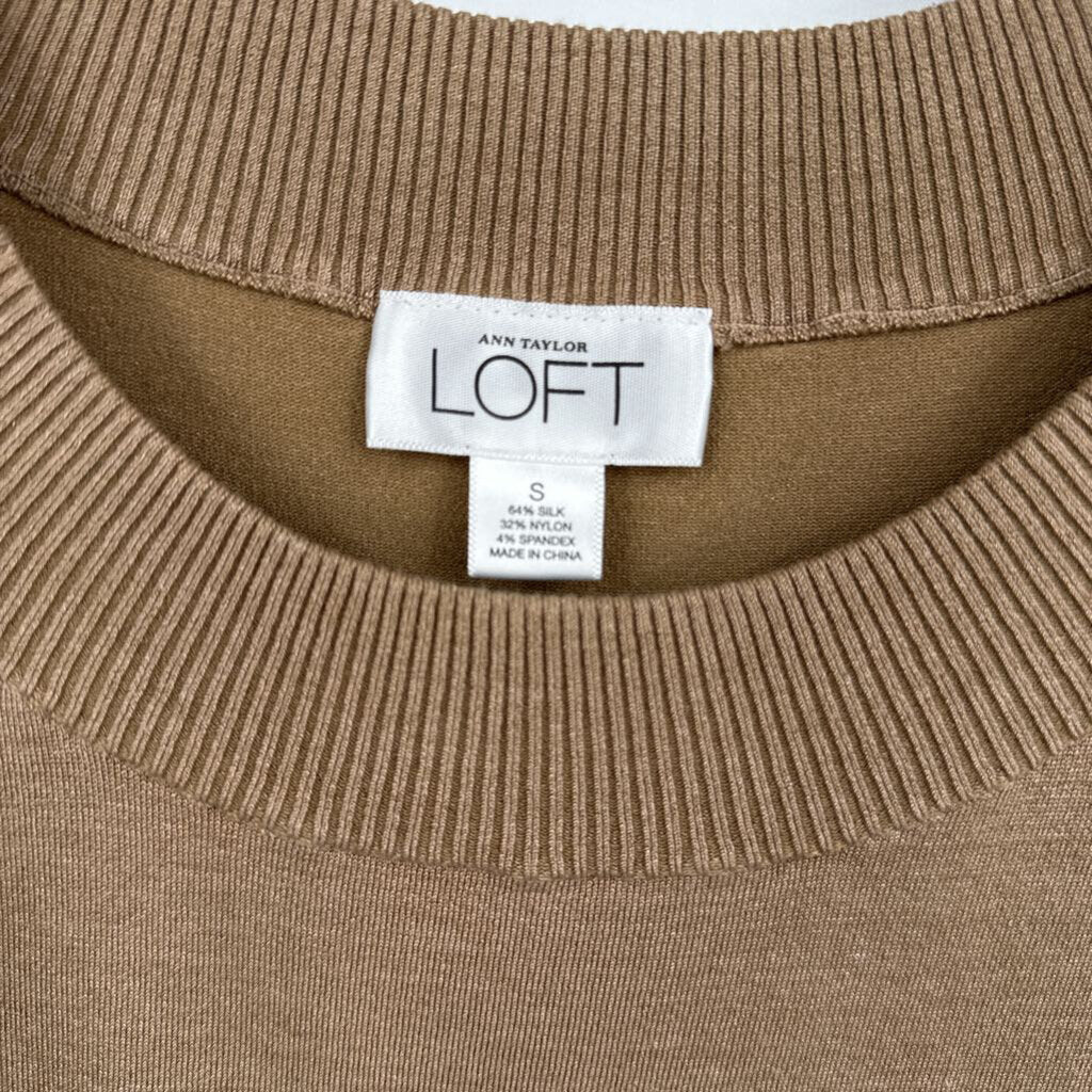 women Loft Fine Gauge Silk Taupe Sweater S
