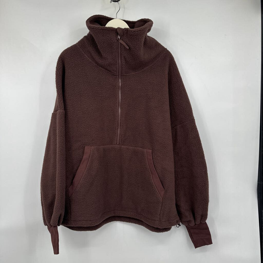 women PopFlex NWT Big Hug Fleece Half Zip Brown Jacket L/XL