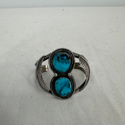 women Old Pawn Signed Split Shank Turquoise Cuff Silver Turquoise Jewelry