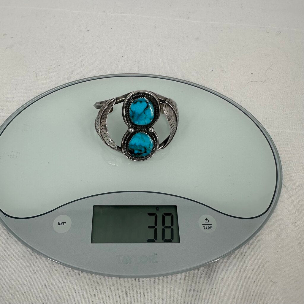 women Old Pawn Signed Split Shank Turquoise Cuff Silver Turquoise Jewelry