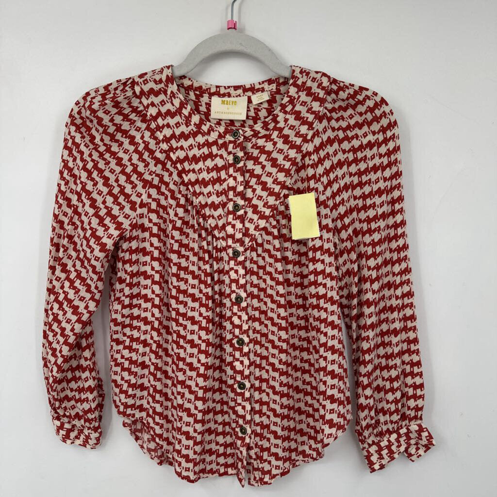 women Maeve - Anthro Avignon Scotty Dog Print Blouse Red Cream Woven Top XXSP