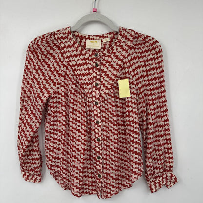 women Maeve - Anthro Avignon Scotty Dog Print Blouse Red Cream Woven Top XXSP