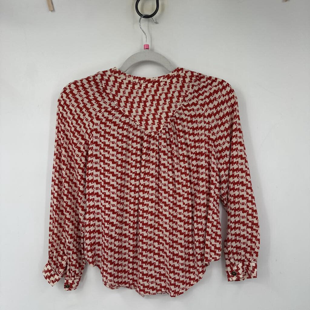 women Maeve - Anthro Avignon Scotty Dog Print Blouse Red Cream Woven Top XXSP