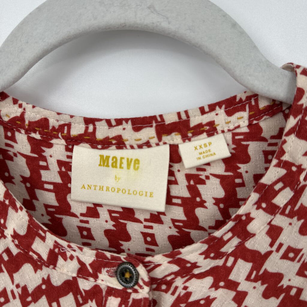 women Maeve - Anthro Avignon Scotty Dog Print Blouse Red Cream Woven Top XXSP