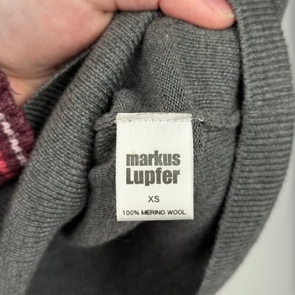 women Markus Lupfer Sequined Collar Merino Wool Gray Cream Sweater XS