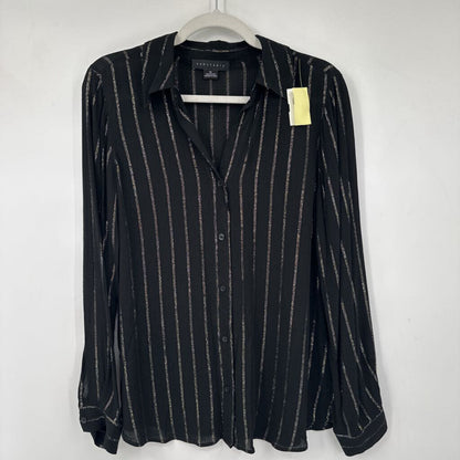 women Sanctuary Metallic Stripe Button Front Black Gold Silver Woven Top XS
