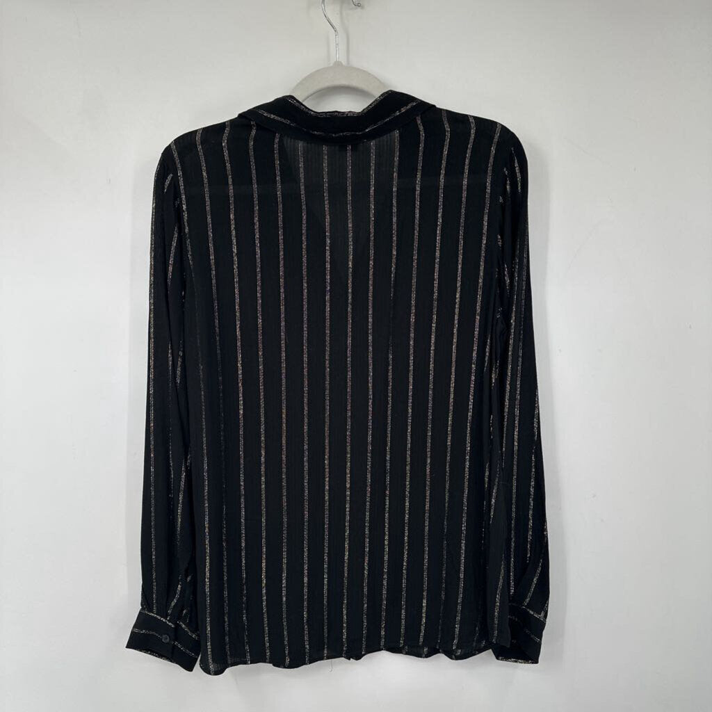 women Sanctuary Metallic Stripe Button Front Black Gold Silver Woven Top XS
