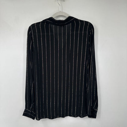 women Sanctuary Metallic Stripe Button Front Black Gold Silver Woven Top XS
