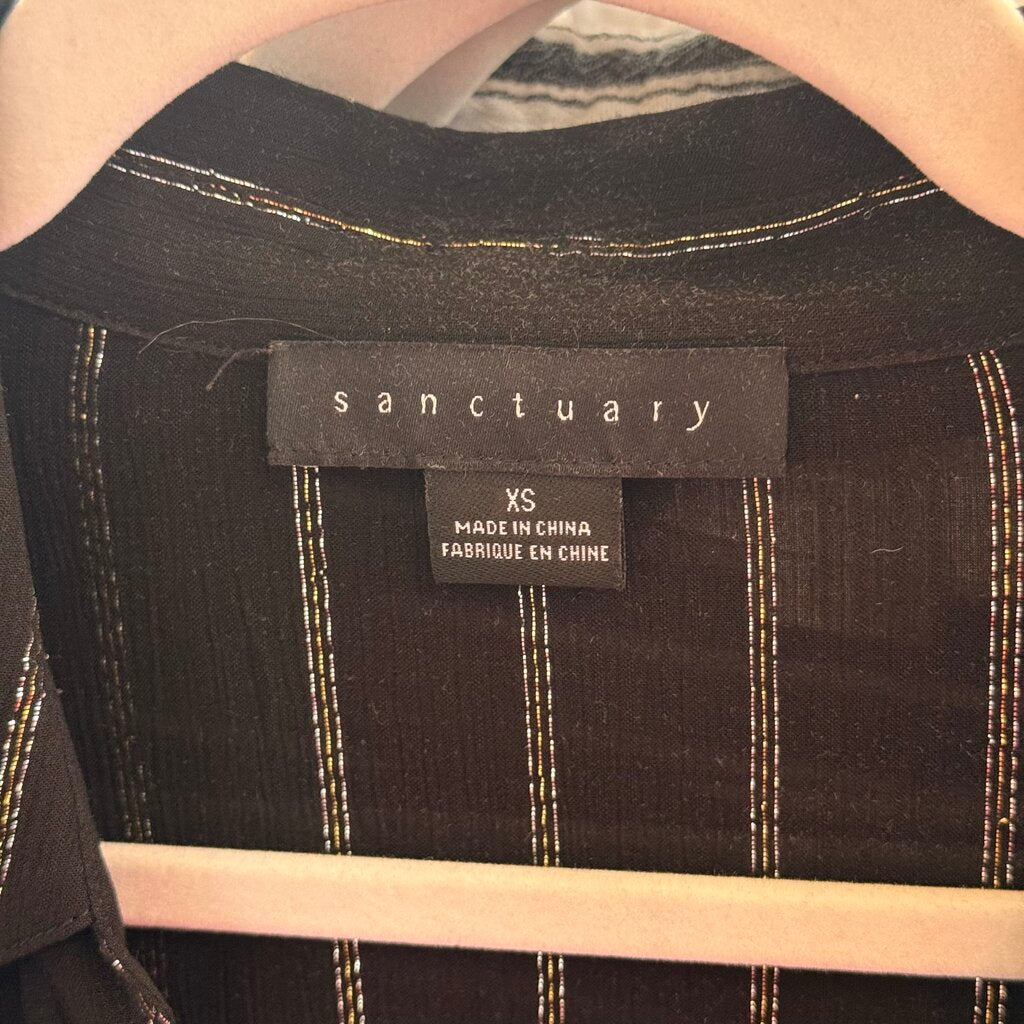 women Sanctuary Metallic Stripe Button Front Black Gold Silver Woven Top XS