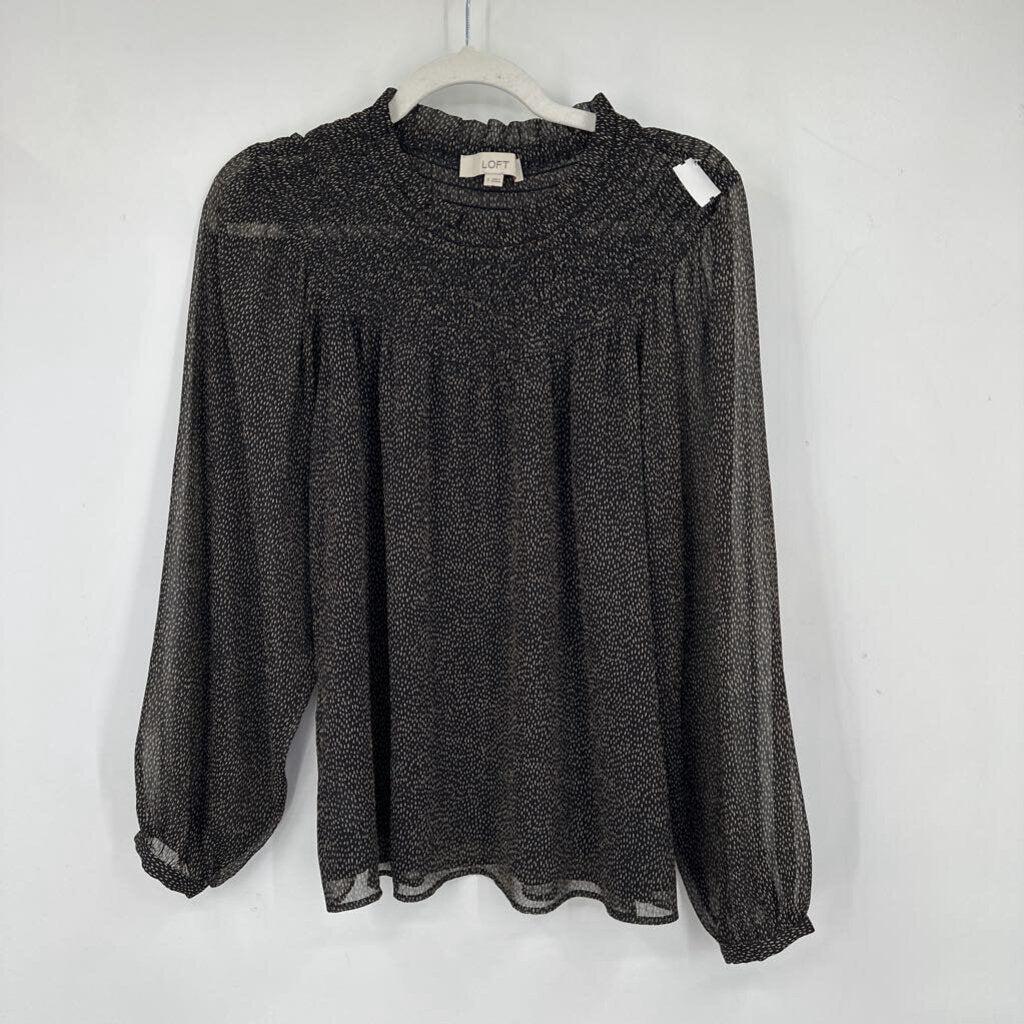 women Loft Patterned Blouse Black Woven Top S