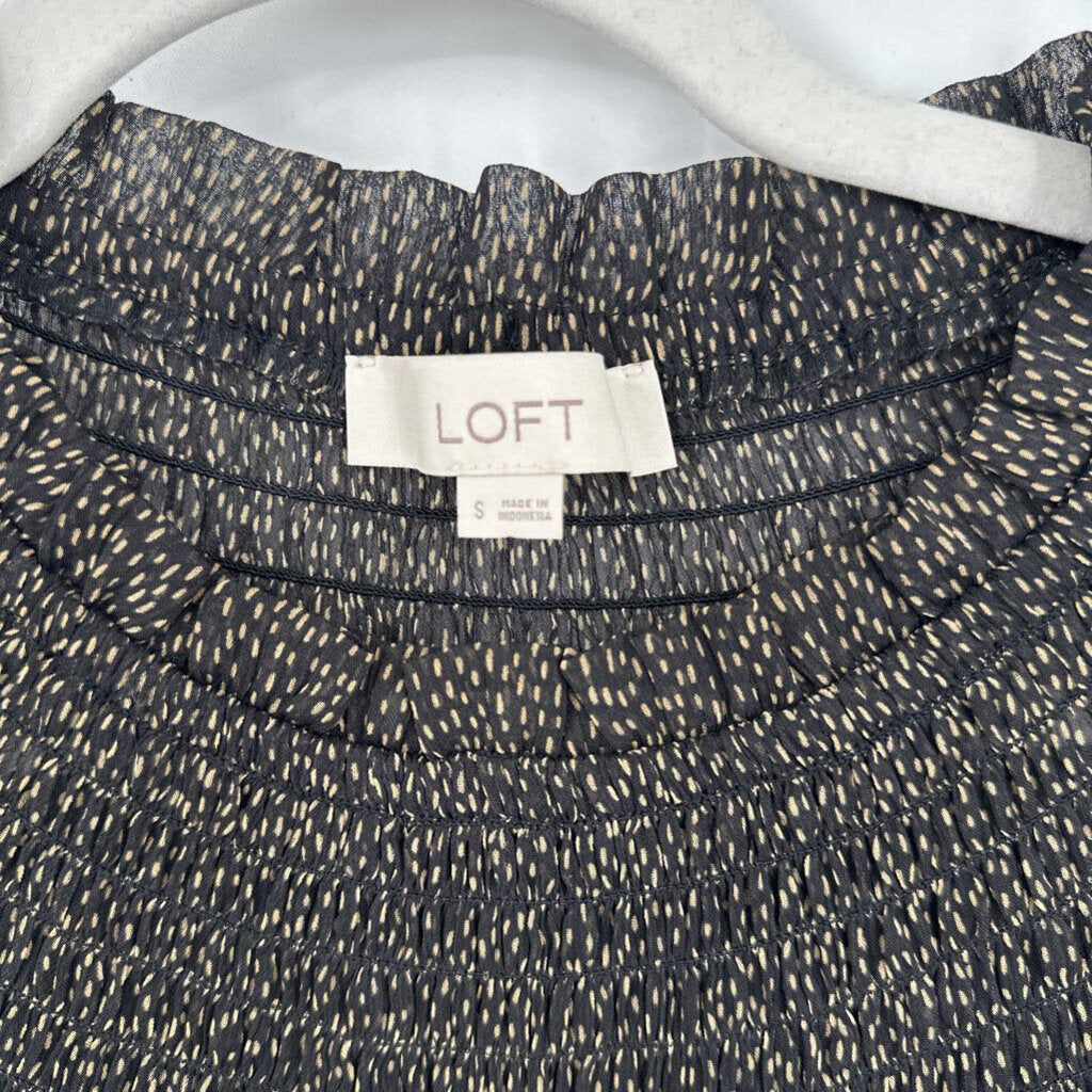 women Loft Patterned Blouse Black Woven Top S