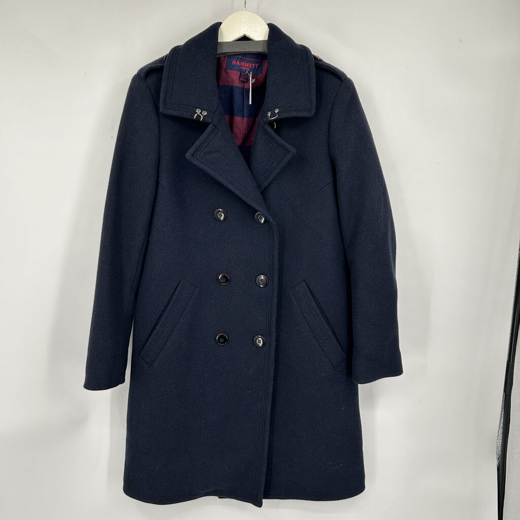 women Hamnett Wool Blend Pea Coat Navy Blue Coat 12