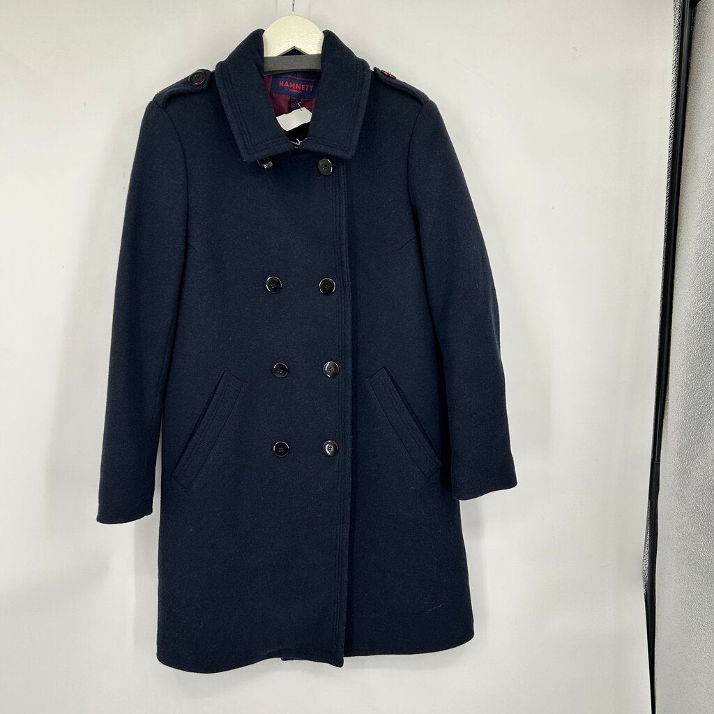 women Hamnett Wool Blend Pea Coat Navy Blue Coat 12