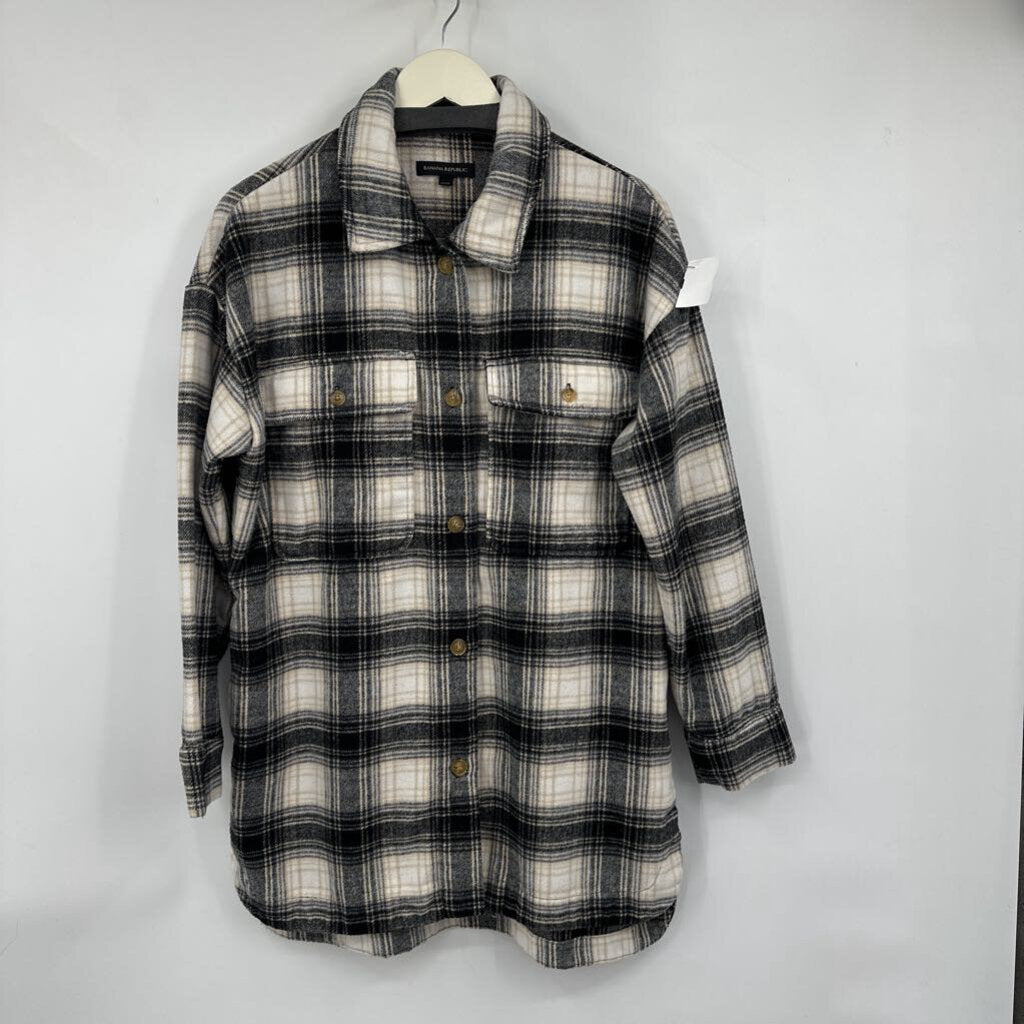 women Banana Republic Plaid Shacket Neutrals Jacket M
