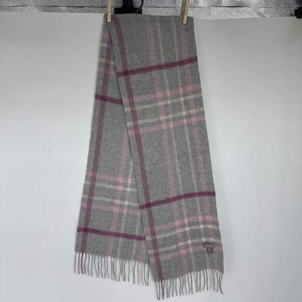 women Charter Club Plaid Cashmere Gray Pink Purple Scarf