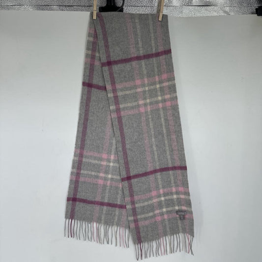 women Charter Club Plaid Cashmere Gray Pink Purple Scarf