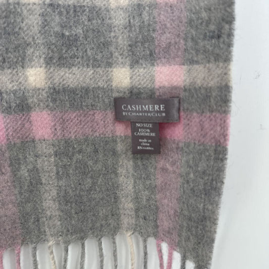 women Charter Club Plaid Cashmere Gray Pink Purple Scarf