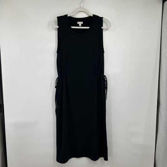 women Garnet Hill Sleeveless Side Tie Midi Black Dress M