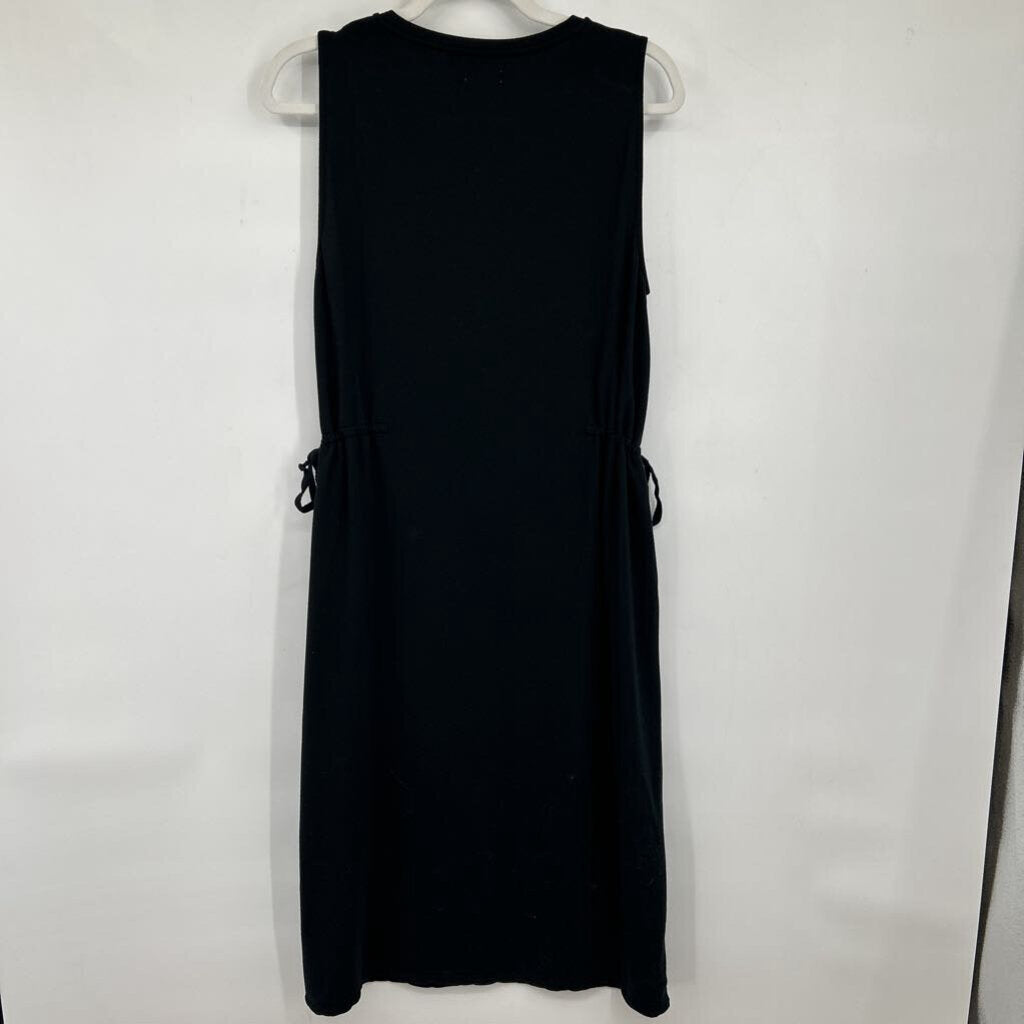 women Garnet Hill Sleeveless Side Tie Midi Black Dress M