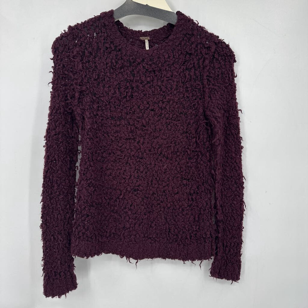 women Free People Shaggy Loop Knit Pullover Dark Plum Sweater S