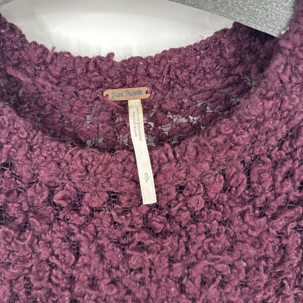 women Free People Shaggy Loop Knit Pullover Dark Plum Sweater S