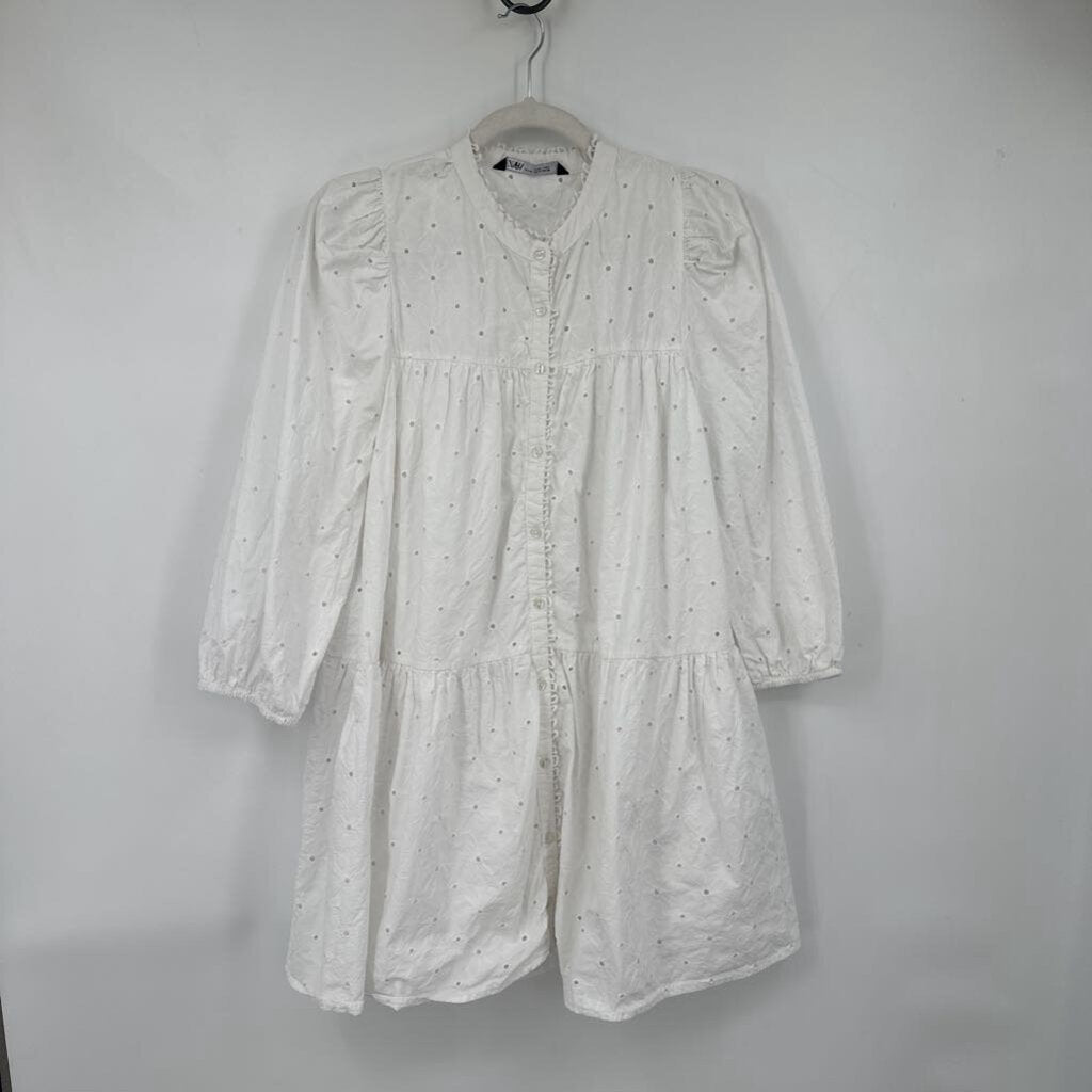 women Zara Cotton Floral Eyelet White Dress M