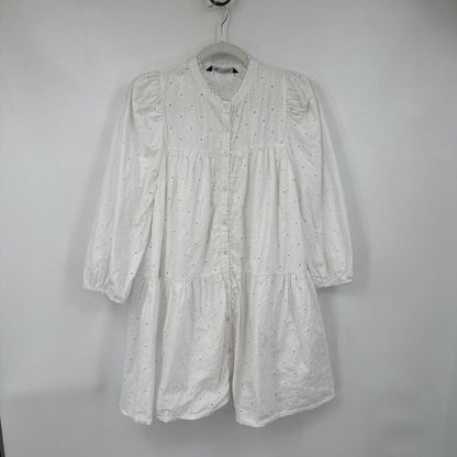 women Zara Cotton Floral Eyelet White Dress M