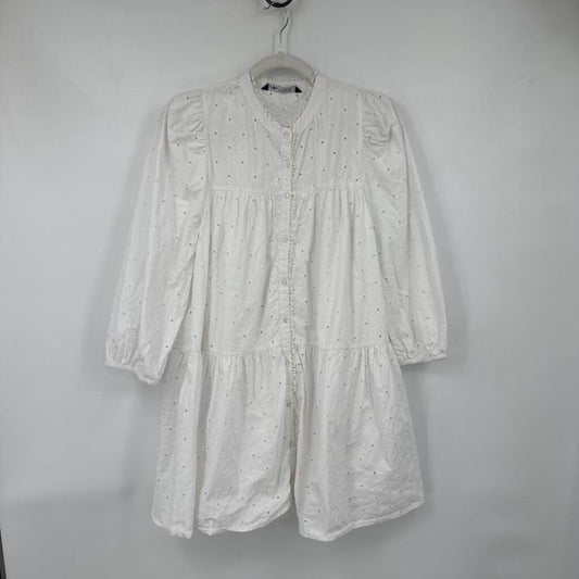 women Zara Cotton Floral Eyelet White Dress M