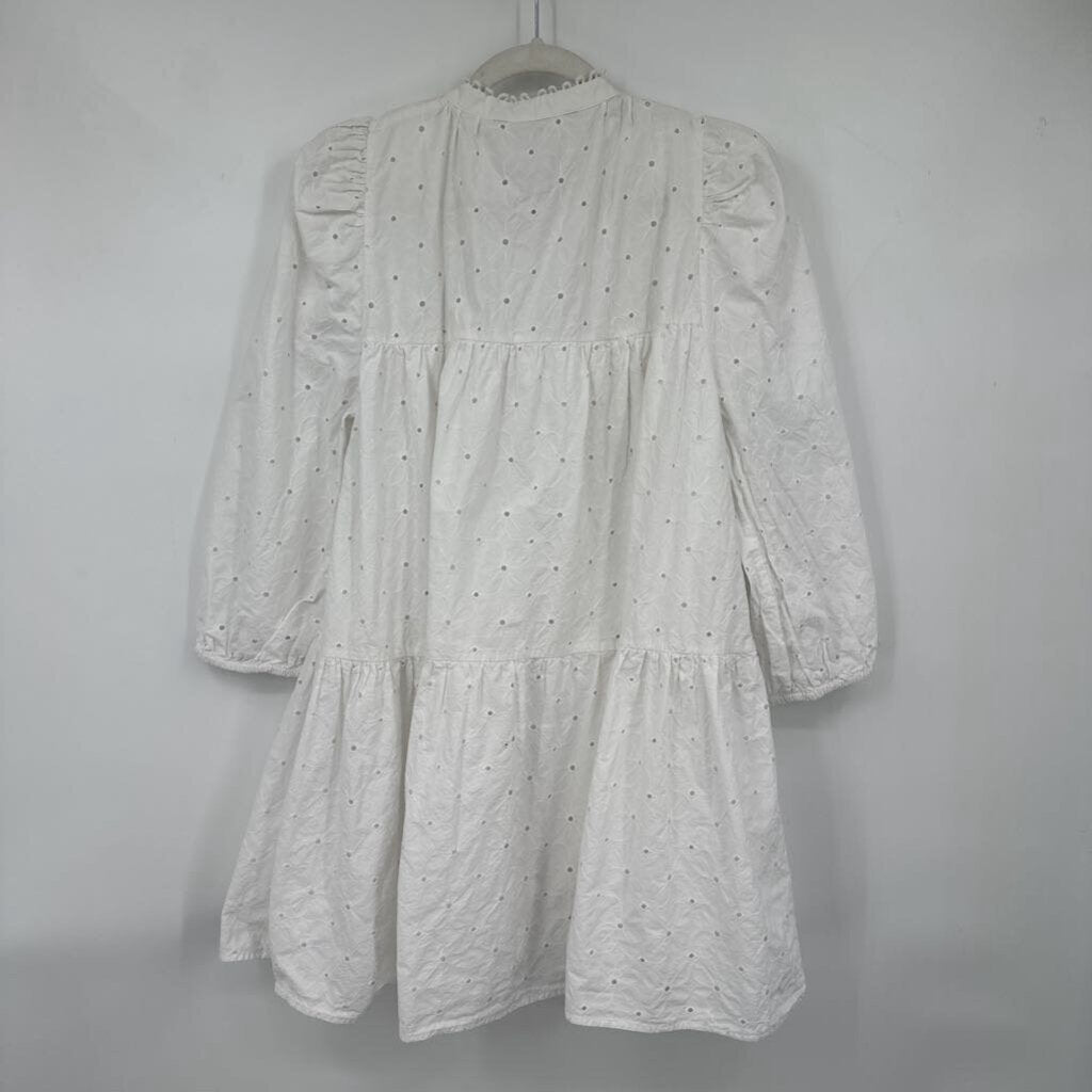 women Zara Cotton Floral Eyelet White Dress M