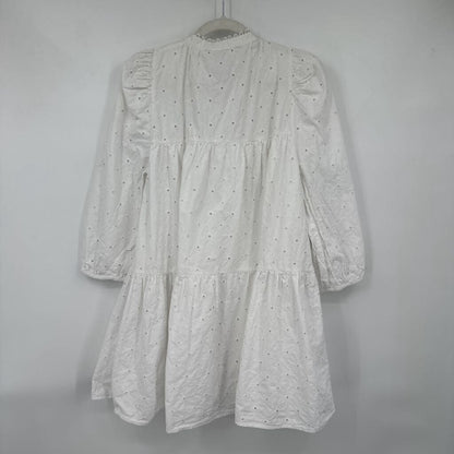 women Zara Cotton Floral Eyelet White Dress M